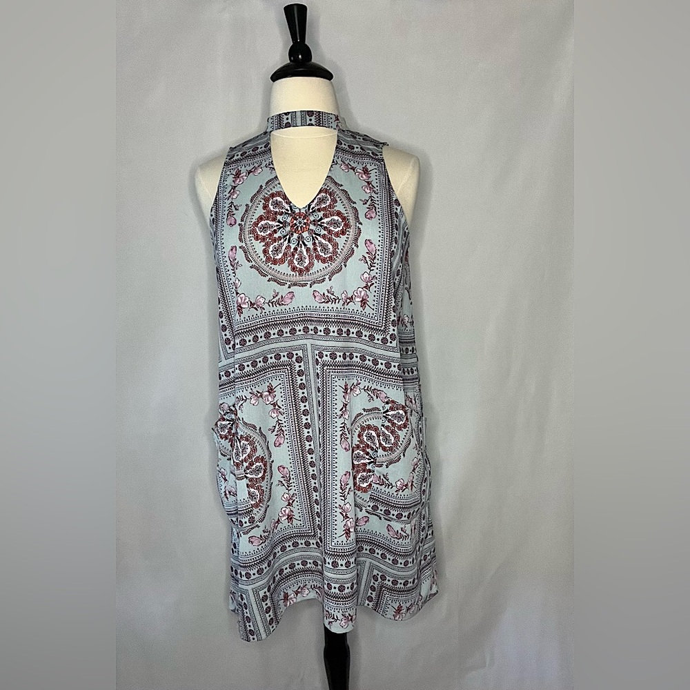 Living Doll Blue Floral Mini Tunic Dress 1X